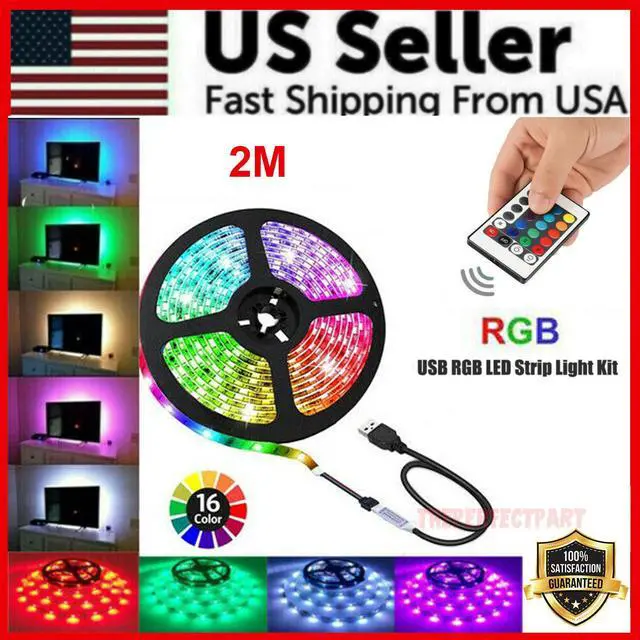 Alt view image 2 of 7 - 5V USB LED Strip Lights TV Back Light 5050 RGB Colour Changing with 24Key Remote - 2M