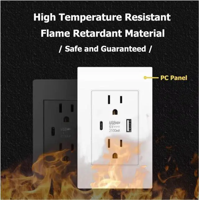 Alt view image 5 of 7 - Dual Wall Outlet with USB Ports Charger AC Power Receptacle Plate Panel 15A 120V - White