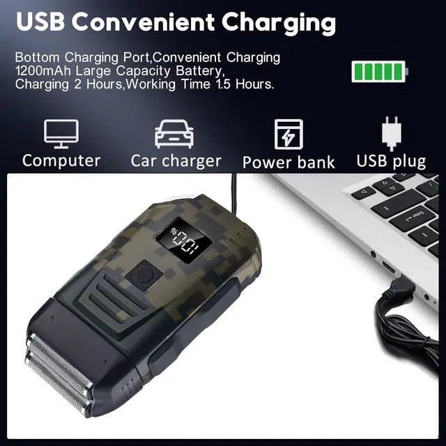 Alt view image 6 of 7 - Mens USB Electric Shaver Trimmer Razor Rechargeable Hair Beard Shaving Machine - Green