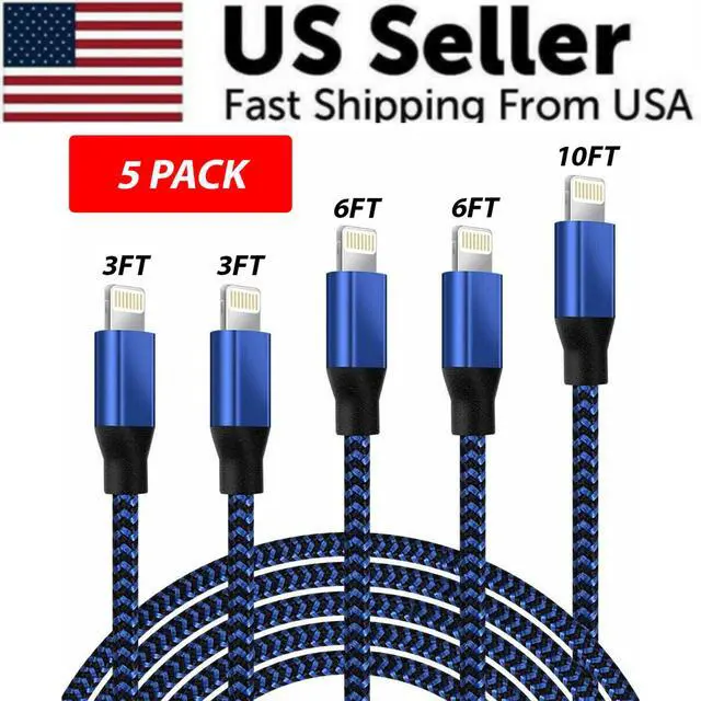 Alt view image 3 of 7 - Braided Fast Charger Cable Heavy Duty USB lot Cord For iPhone 14 13 12 11 X XR 8 - Blue/Black