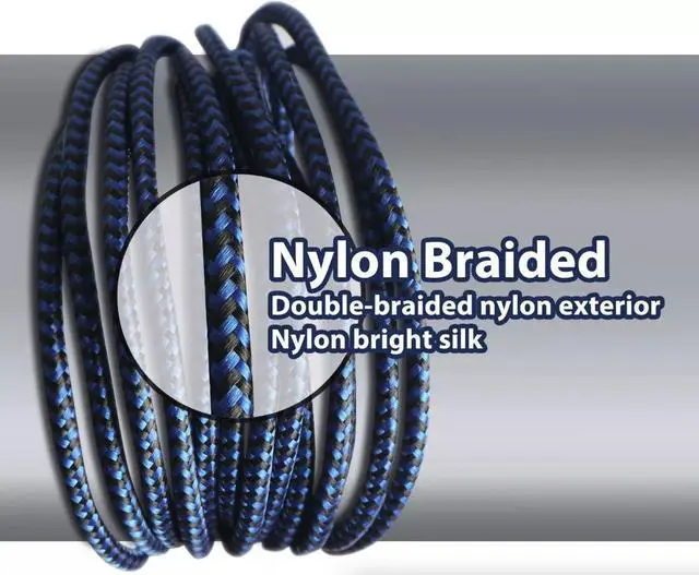Alt view image 4 of 7 - Braided Fast Charger Cable Heavy Duty USB lot Cord For iPhone 14 13 12 11 X XR 8 - Blue/Black