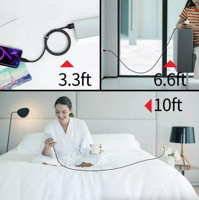Alt view image 7 of 7 - Braided Fast Charger Cable Heavy Duty USB lot Cord For iPhone 14 13 12 11 X XR 8 - Blue/Black