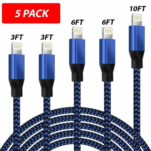 Alt view image 2 of 7 - Braided Fast Charger Cable Heavy Duty USB lot Cord For iPhone 14 13 12 11 X XR 8 - Blue/Black