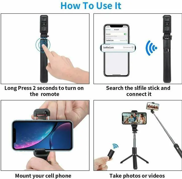 Alt view image 4 of 6 - Selfie Stick Tripod Remote Desktop Stand Cell Phone Holder For iPhone Samsung US - White