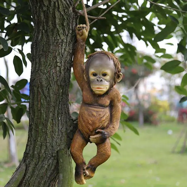 Alt view image 2 of 7 - Monkey Chimp Hanging Rope Garden Ornament Outdoor Statue Sculpture Resin Decor - Chimp