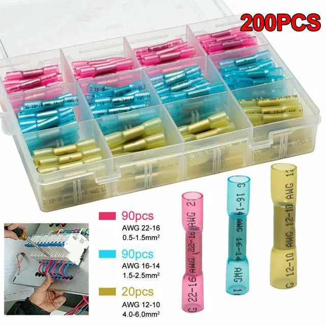 Alt view image 2 of 7 - 200/100PCS Heat Shrink Butt Wire Splice Connectors Seal Crimp Terminals USA - 200PCS WITH BOX