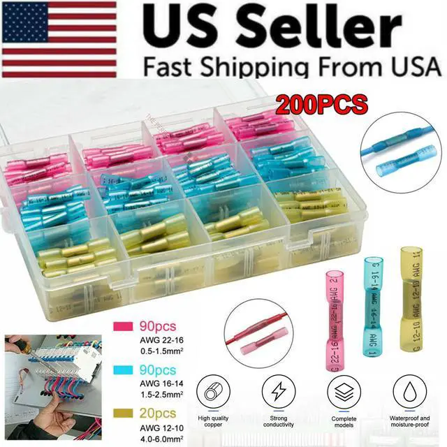 Alt view image 3 of 7 - 200/100PCS Heat Shrink Butt Wire Splice Connectors Seal Crimp Terminals USA - 100PCS