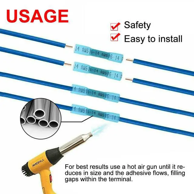 Alt view image 7 of 7 - 200/100PCS Heat Shrink Butt Wire Splice Connectors Seal Crimp Terminals USA - 100PCS