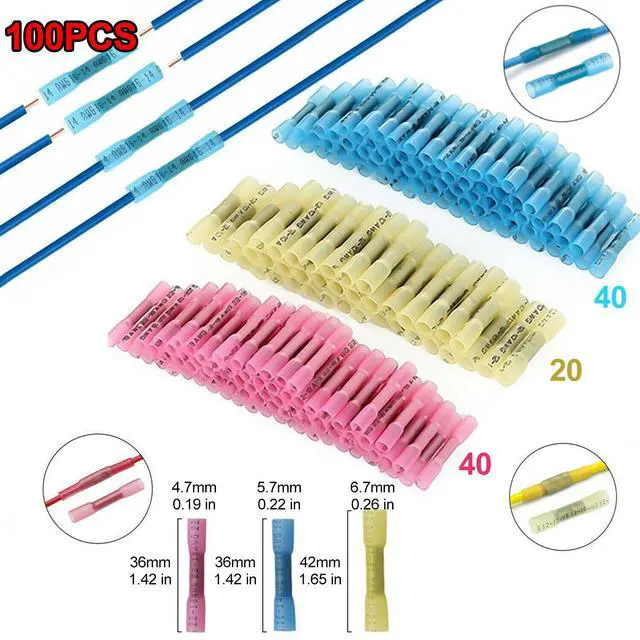 Alt view image 2 of 7 - 200/100PCS Heat Shrink Butt Wire Splice Connectors Seal Crimp Terminals USA - 100PCS