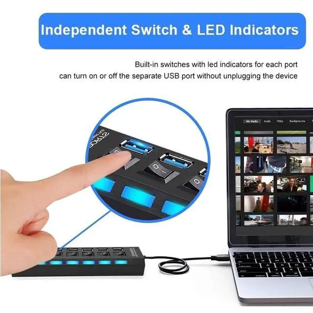 Alt view image 4 of 7 - 7 Port USB 2.0 / 3.0 Hub Splitter Adapter High Speed For PC Laptop Mac Desktop - USB 2.0 HUB