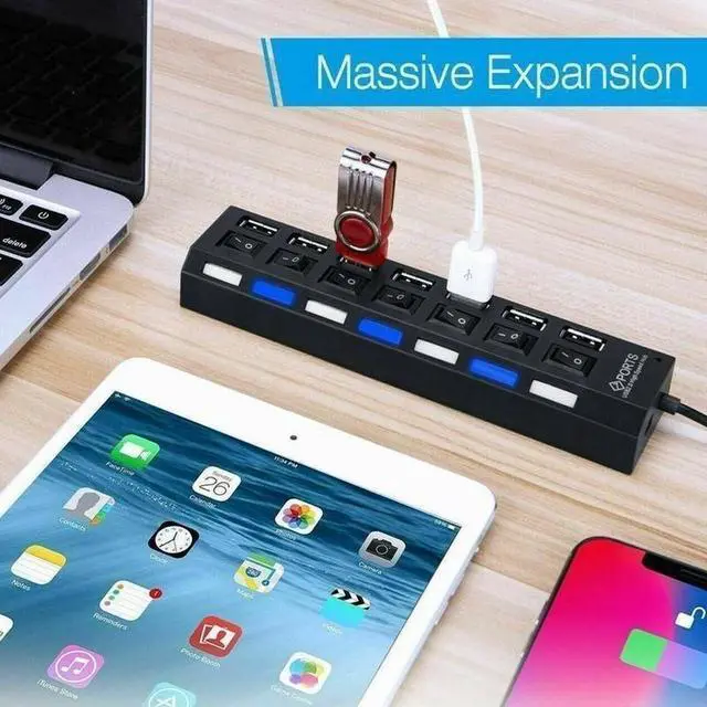 Alt view image 5 of 7 - 7 Port USB 2.0 / 3.0 Hub Splitter Adapter High Speed For PC Laptop Mac Desktop - USB 2.0 HUB