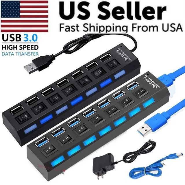 Alt view image 3 of 7 - 7 Port USB 2.0 / 3.0 Hub Splitter Adapter High Speed For PC Laptop Mac Desktop - USB 2.0 HUB