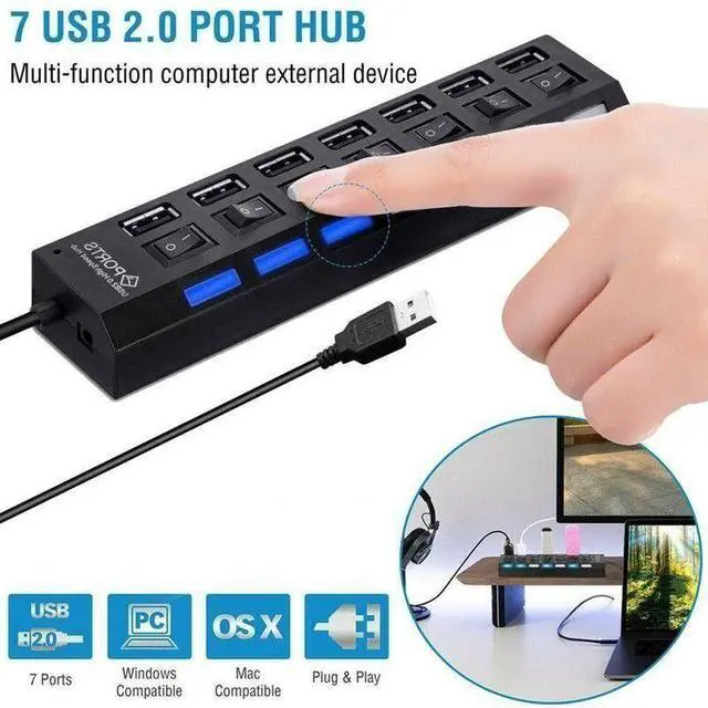 Alt view image 2 of 7 - 7 Port USB 2.0 / 3.0 Hub Splitter Adapter High Speed For PC Laptop Mac Desktop - USB 2.0 HUB