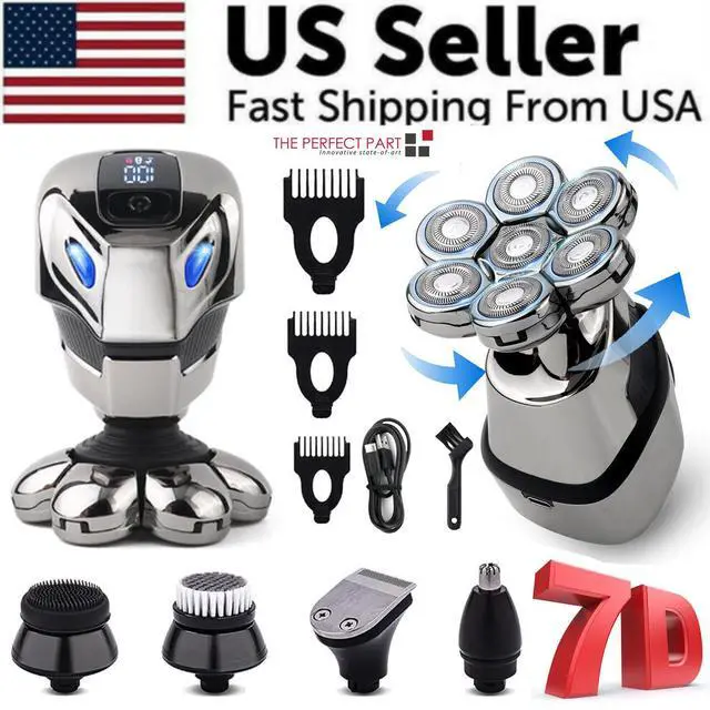 Alt view image 3 of 7 - 7D Cordless Shaver Hair Trimmer Mens 5-In-1 Electric Head Shaver Razor Men Wet - Shaver Only