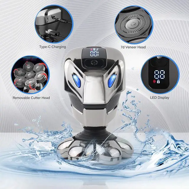 Alt view image 5 of 7 - 7D Cordless Shaver Hair Trimmer Mens 5-In-1 Electric Head Shaver Razor Men Wet - Shaver Only