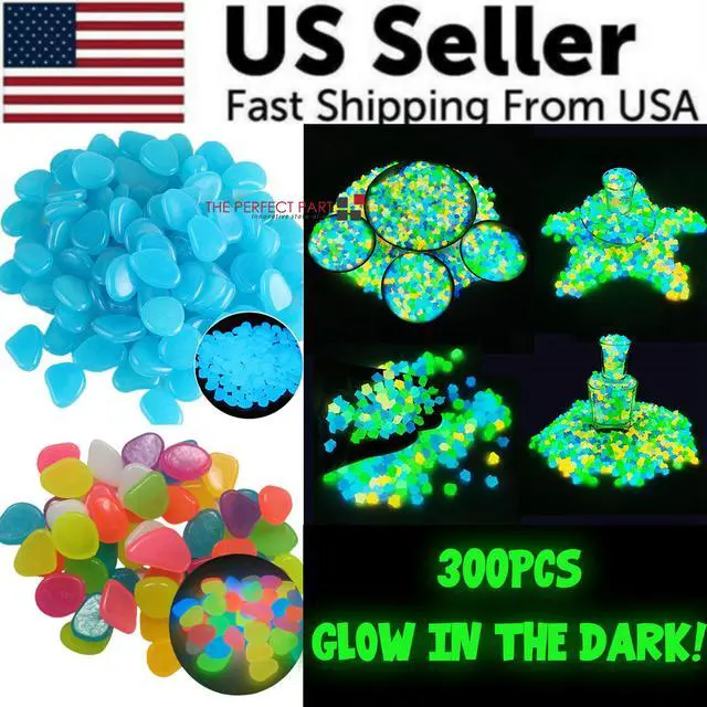 Alt view image 3 of 3 - 300PCS Glow in The Dark Pebbles Garden Glowing Rocks Fish Tank Luminous Stones - Blue and Green