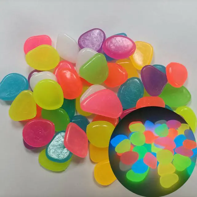 Alt view image 2 of 3 - 300PCS Glow in The Dark Pebbles Garden Glowing Rocks Fish Tank Luminous Stones - Mixed Color