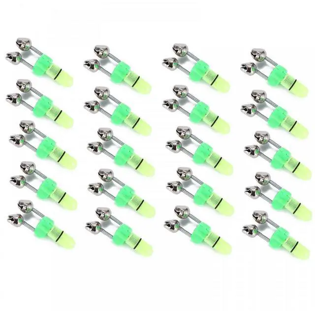 Main image of 10/40 PC LED Night Fishing Bite Bait Alarm 2 Bells Light Rod Tip Clip Alert Ring - 20 Pack