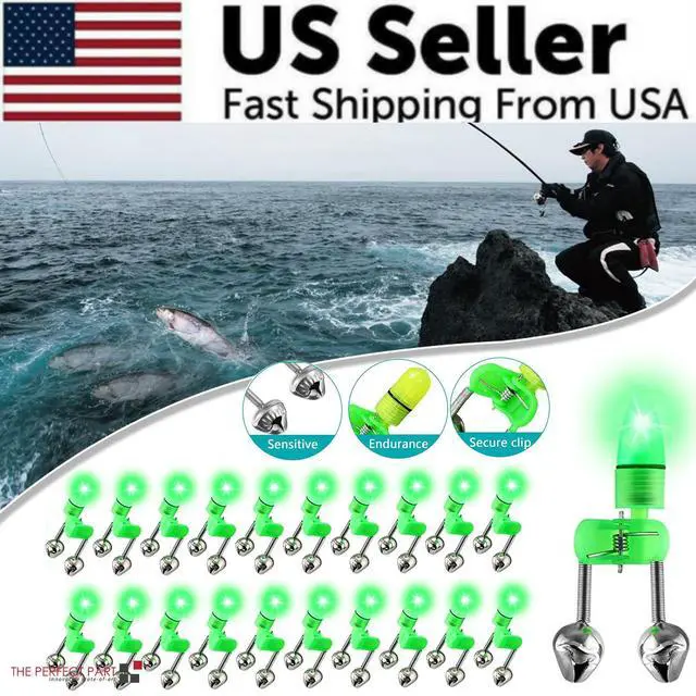 Alt view image 3 of 7 - 10/40 PC LED Night Fishing Bite Bait Alarm 2 Bells Light Rod Tip Clip Alert Ring - 20 Pack