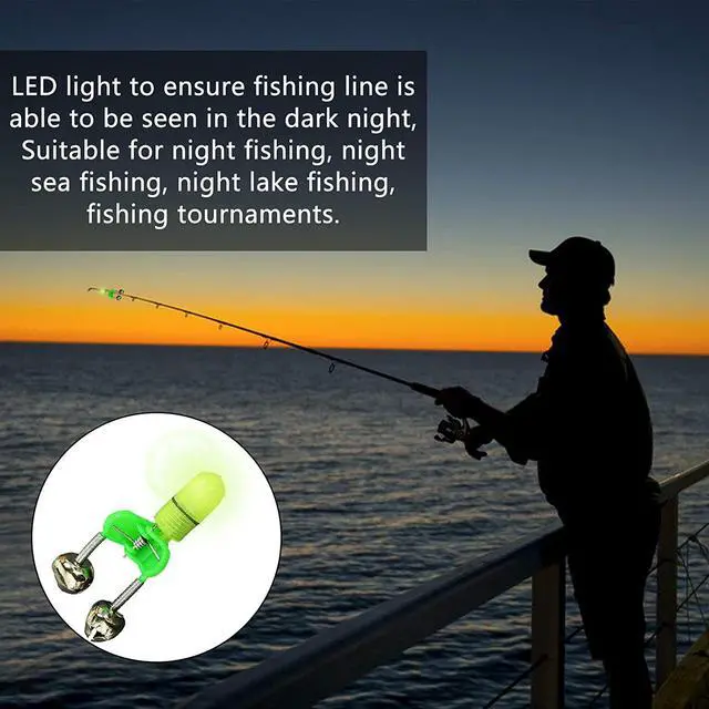 Alt view image 5 of 7 - 10/40 PC LED Night Fishing Bite Bait Alarm 2 Bells Light Rod Tip Clip Alert Ring - 20 Pack
