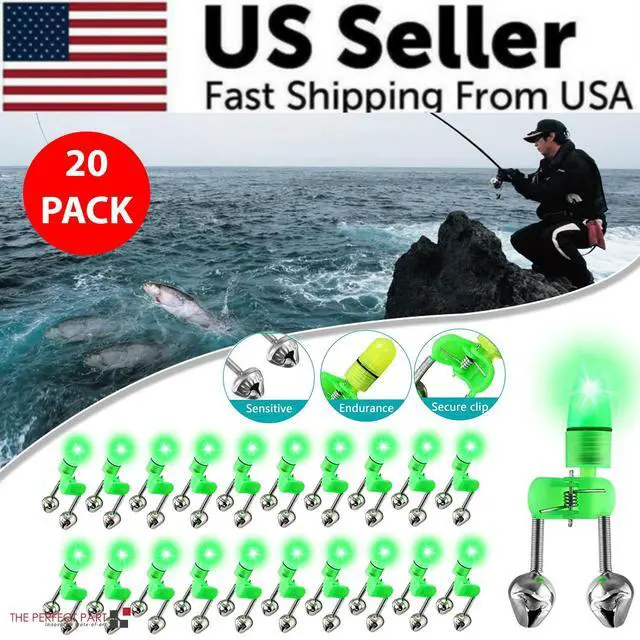 Alt view image 2 of 7 - 10/40 PC LED Night Fishing Bite Bait Alarm 2 Bells Light Rod Tip Clip Alert Ring - 20 Pack