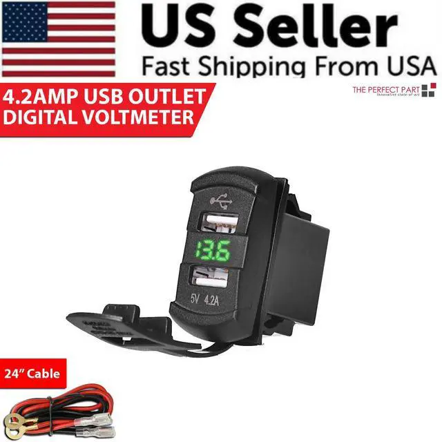 Alt view image 2 of 7 - 12V Dual USB Charger Socket LED Voltage Voltmeter Rocker Switch Panel Car Boat - Green