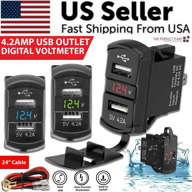 Alt view image 3 of 7 - 12V Dual USB Charger Socket LED Voltage Voltmeter Rocker Switch Panel Car Boat - Red