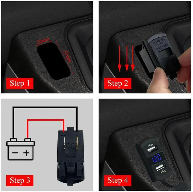 Alt view image 4 of 7 - 12V Dual USB Charger Socket LED Voltage Voltmeter Rocker Switch Panel Car Boat - Red