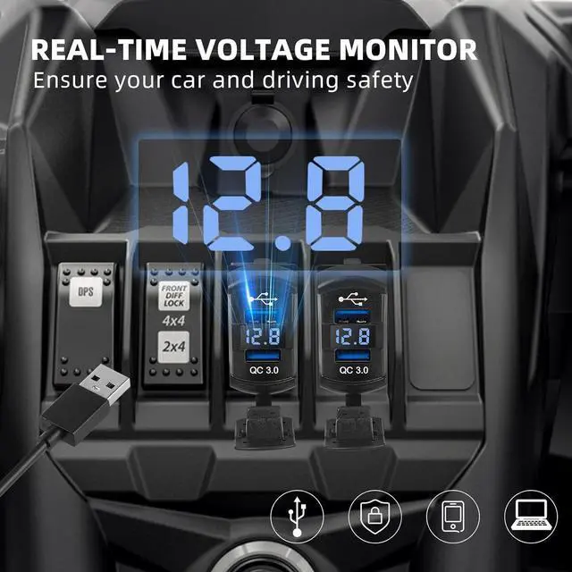 Alt view image 6 of 7 - 12V Dual USB Charger Socket LED Voltage Voltmeter Rocker Switch Panel Car Boat - Red