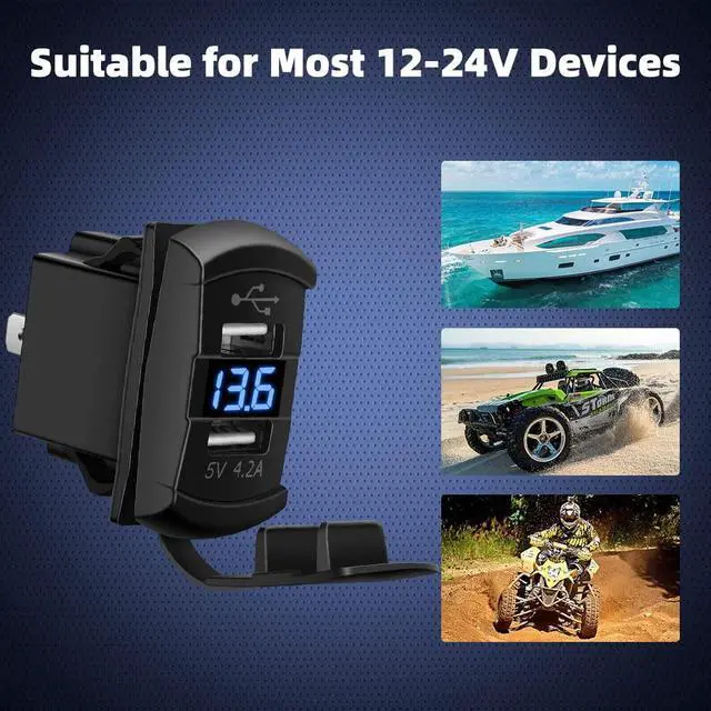 Alt view image 7 of 7 - 12V Dual USB Charger Socket LED Voltage Voltmeter Rocker Switch Panel Car Boat - Red
