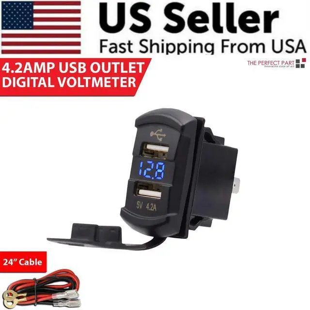 Alt view image 2 of 7 - 12V Dual USB Charger Socket LED Voltage Voltmeter Rocker Switch Panel Car Boat - Blue