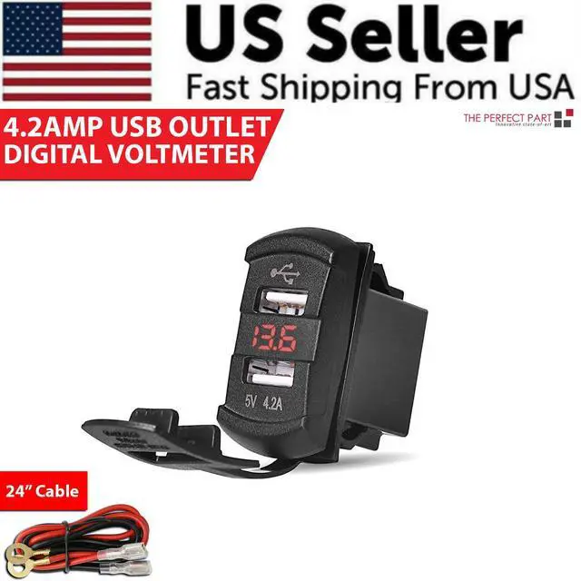 Alt view image 2 of 7 - 12V Dual USB Charger Socket LED Voltage Voltmeter Rocker Switch Panel Car Boat - Red