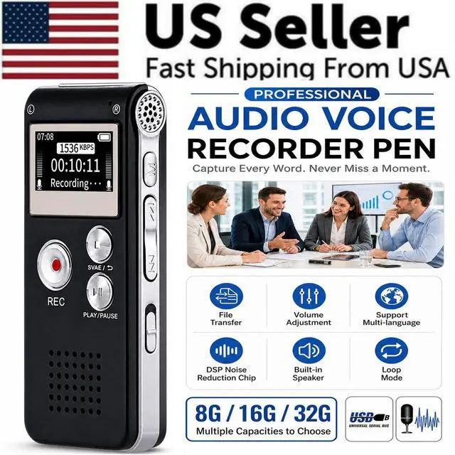 Alt view image 2 of 7 - Lecture Digital Voice Recorder Dictaphone Audio MP3 Sound Mini Spy Recorder Mic - 8GB