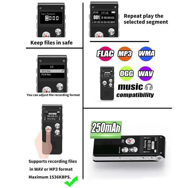 Alt view image 7 of 7 - Lecture Digital Voice Recorder Dictaphone Audio MP3 Sound Mini Spy Recorder Mic - 8GB