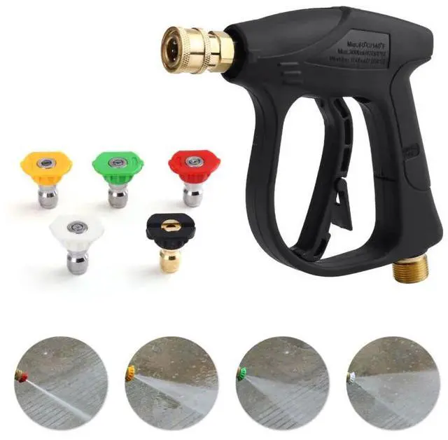 Main image of 1/4" High Pressure Washer Gun 4000 PSI Car Wash Foam Spray Short Wand w/ Nozzle - HP Washer Gun + 5 Nozzle Tips