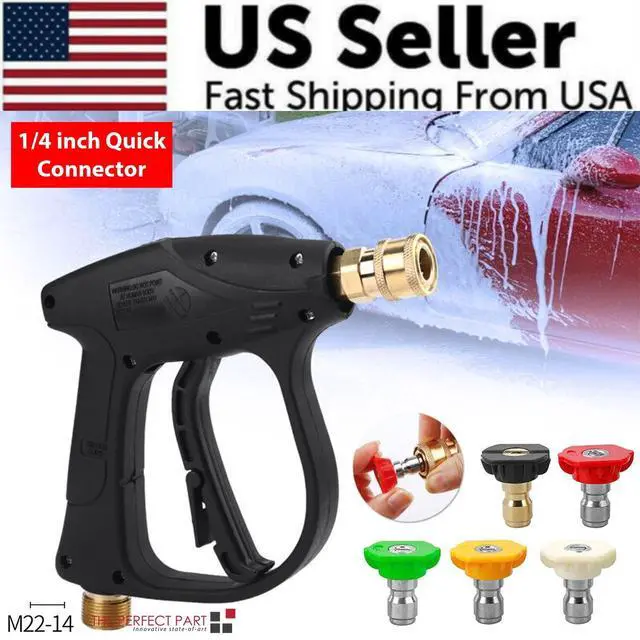 Alt view image 3 of 7 - 1/4" High Pressure Washer Gun 4000 PSI Car Wash Foam Spray Short Wand w/ Nozzle - 5 Nozzle Tips Only