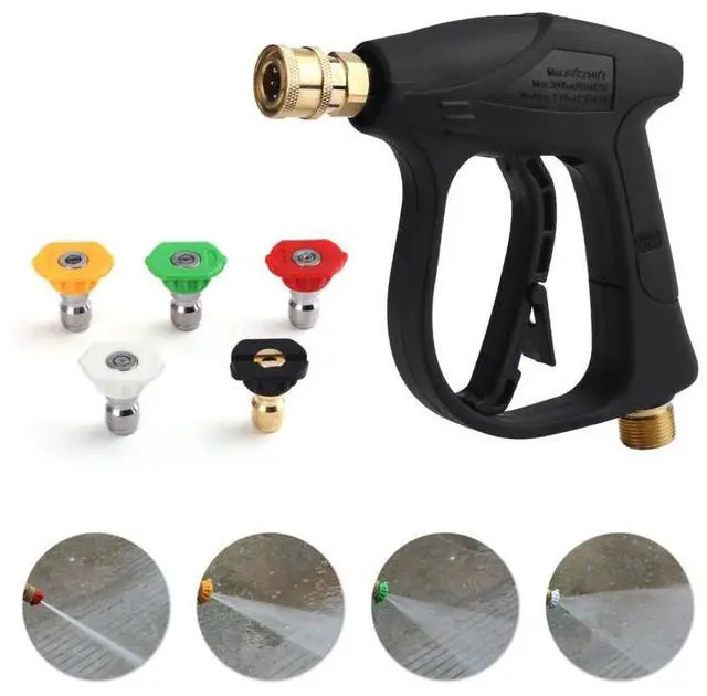 Alt view image 2 of 7 - 1/4" High Pressure Washer Gun 4000 PSI Car Wash Foam Spray Short Wand w/ Nozzle - HP Washer Gun + 5 Nozzle Tips