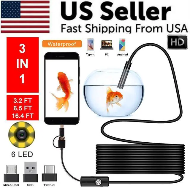 Alt view image 2 of 7 - 6LED USB Snake Endoscope Borescope HD Inspection Camera Scope For Android Type C - 1M - 3.2 Feet