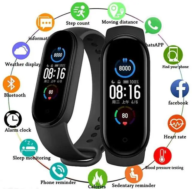Alt view image 4 of 7 - M4 Smart Watch Band Blood Pressure Bracelet Wristband Fitness Tracker Heart Rate - Blue