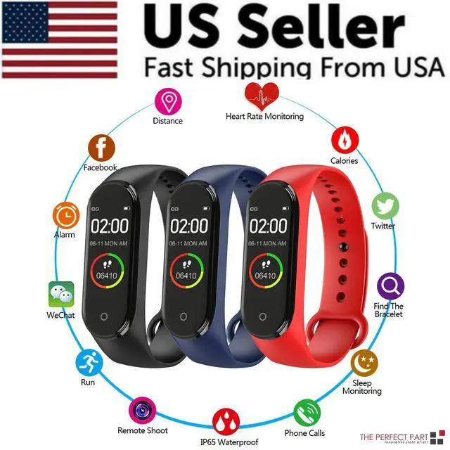 Alt view image 3 of 7 - M4 Smart Watch Band Blood Pressure Bracelet Wristband Fitness Tracker Heart Rate - Blue