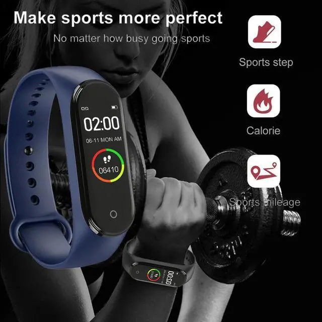 Alt view image 5 of 7 - M4 Smart Watch Band Blood Pressure Bracelet Wristband Fitness Tracker Heart Rate - Blue