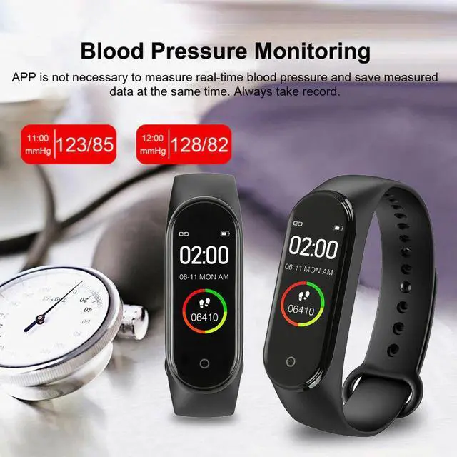 Alt view image 7 of 7 - M4 Smart Watch Band Blood Pressure Bracelet Wristband Fitness Tracker Heart Rate - Blue