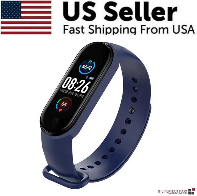 Alt view image 2 of 7 - M4 Smart Watch Band Blood Pressure Bracelet Wristband Fitness Tracker Heart Rate - Blue