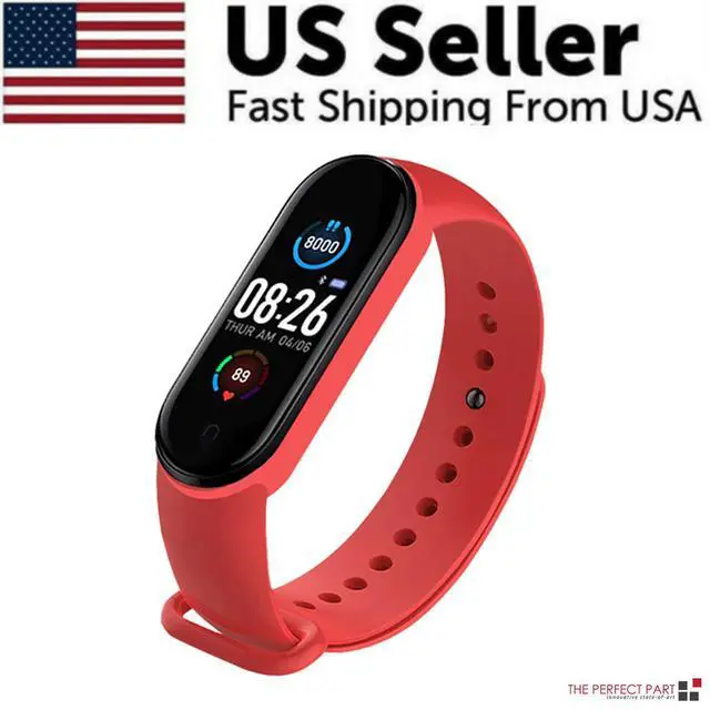 Alt view image 2 of 7 - M4 Smart Watch Band Blood Pressure Bracelet Wristband Fitness Tracker Heart Rate - Red
