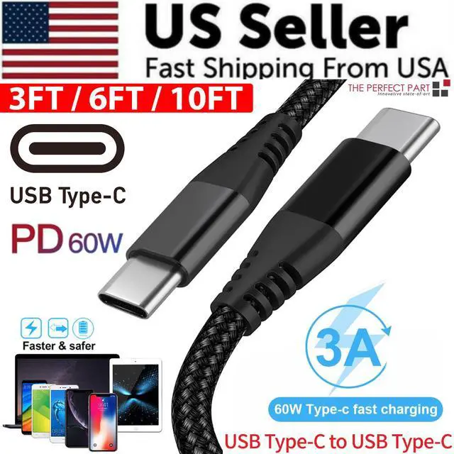 Alt view image 2 of 7 - USB-C to USB-C Cable Male Type-C Cable Cord Fast Charger Charging Data Sync - 6FT - Braided Premium