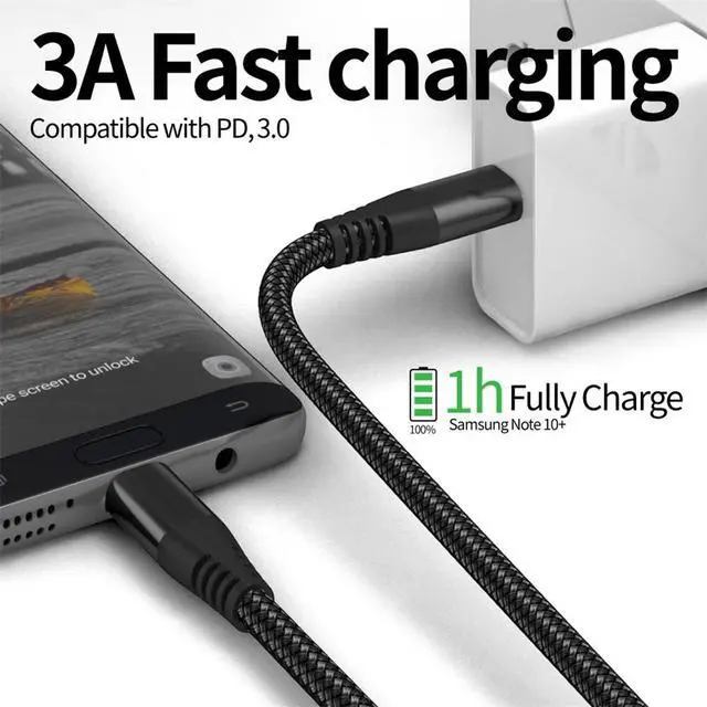 Alt view image 7 of 7 - USB-C to USB-C Cable Male Type-C Cable Cord Fast Charger Charging Data Sync - 6FT - Braided Premium