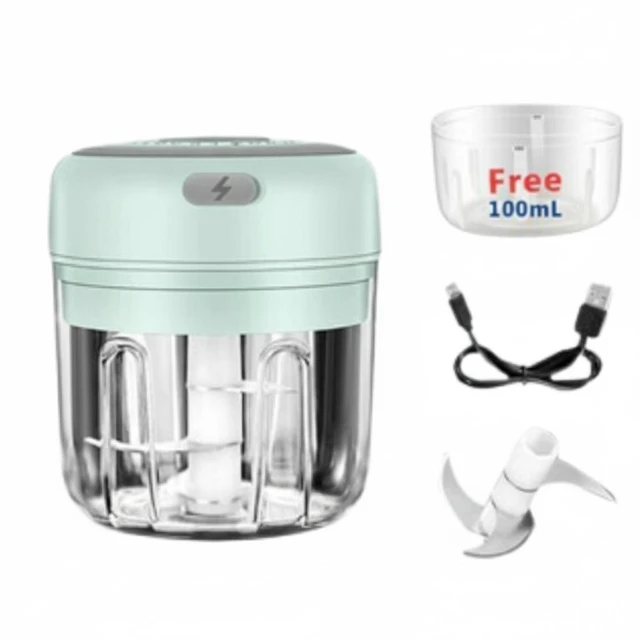 Main image of Electric 300ML Garlic Press Chopper Chili Onion Fruits Meat Mincer Blender Mixer - Green