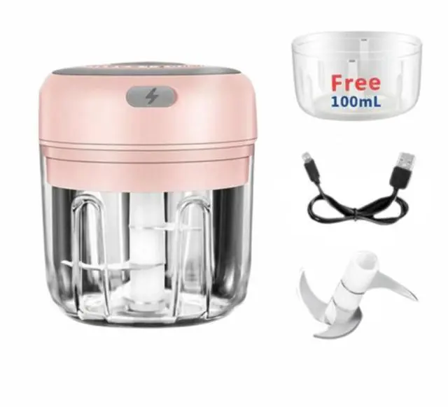 Main image of Electric 300ML Garlic Press Chopper Chili Onion Fruits Meat Mincer Blender Mixer - Pink