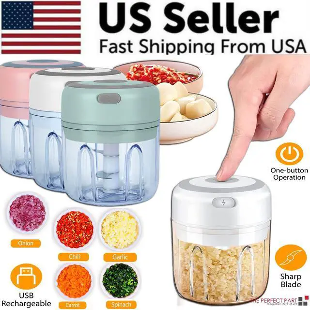 Alt view image 3 of 7 - Electric 300ML Garlic Press Chopper Chili Onion Fruits Meat Mincer Blender Mixer - White
