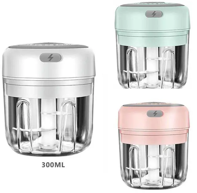 Alt view image 7 of 7 - Electric 300ML Garlic Press Chopper Chili Onion Fruits Meat Mincer Blender Mixer - White